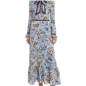 NWT BCBG MaxAzria Ashley blue liberty tie neck maxi dress